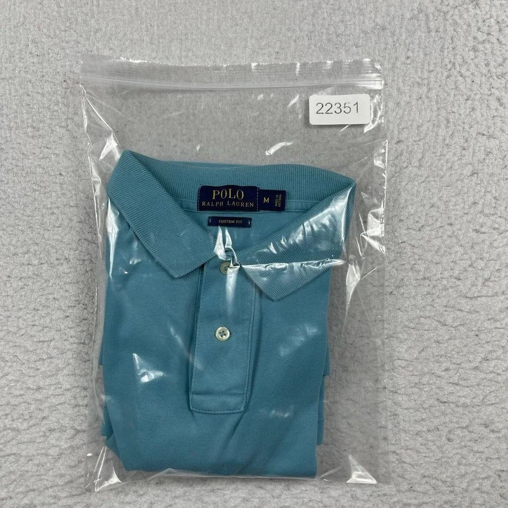 Ralph Lauren Polo Shirt Mens Medium‎ Blue Custom Fit Workwear Travel Vacation